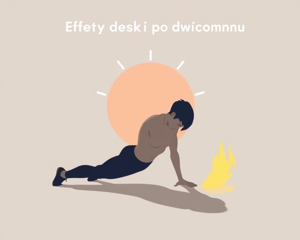 A minimalistic, stylized illustration showcasing the calorie-burning effects of a 2-minute plank exercise. The scene depicts a person in a sleek, athletic pose performing the plank on a modern, uncluttered background. Crisp, high-contrast lighting accentuates the figure's muscular definition and core engagement. Subtle visual cues, such as a calorie meter or flames, communicate the intense workout and fat-burning results. The overall aesthetic is clean, modern, and visually compelling, aligning with the section title "Efekty deski po dw&oacute;ch minutach".