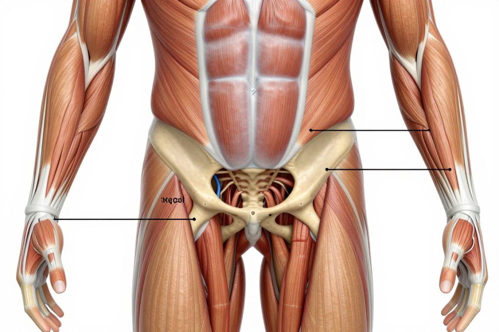 Diagram anatomiczny pokazujący mięśnie dna miednicy u mężczyzn