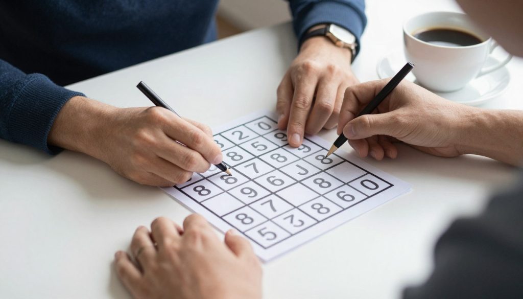 Dorosła osoba rozwiązująca sudoku jako ćwiczenie pamięci i koncentracji