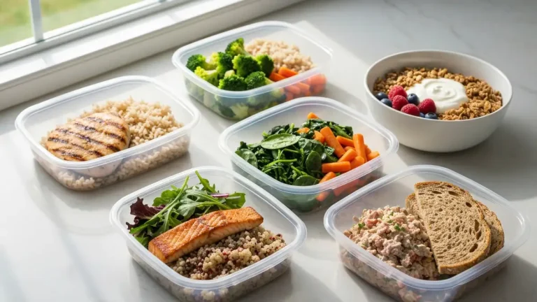 Przygotowane posiłki na pięć dni w przezroczystych pojemnikach - meal prep do redukcji kalorycznej