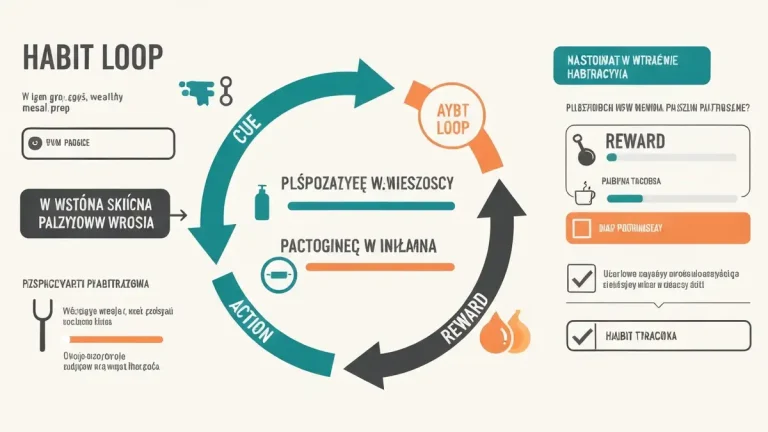 Diagram pętli nawyku: sygnał, działanie, nagroda w kontekście budowania nawyków żywieniowych przez 21 dni