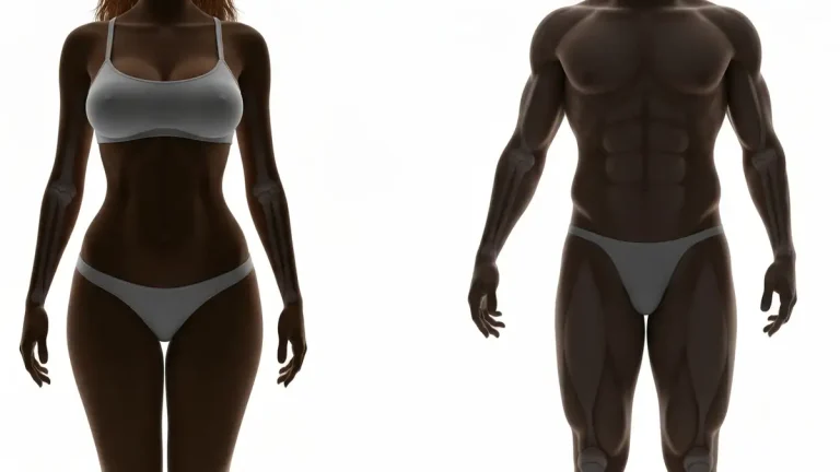 Porównanie fizjonomii skinny fat: szczupły mężczyzna i kobieta z widocznymi fałdami tłuszczu przy braku mięśni